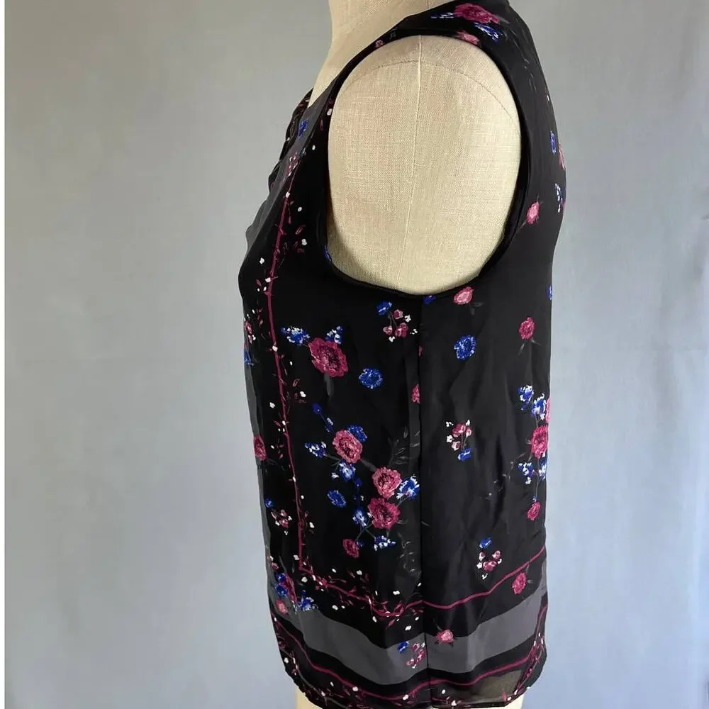 ELLE Womens XS Sleeveless Floral Top Black Polyester Rayon - Picture 8 of 10